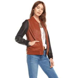 Chaser Blocked Leather Bomber Jacket