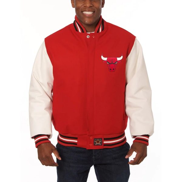 Jh Design Chicago Bulls Domestic Two Tone Wool And Leather Jacket