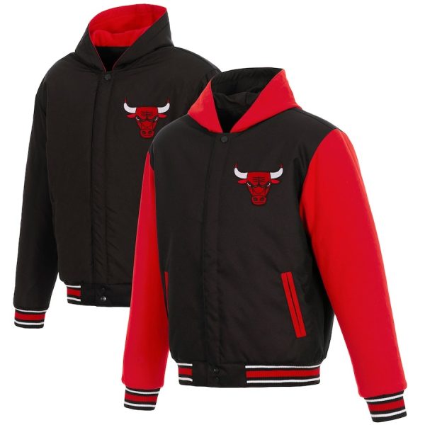 Chicago Bulls Two Tone Reversible Black Red Fleece Hooded Jacket