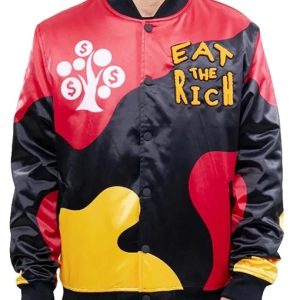 Chris Smalls Eat The Rich Red Satin Varsity Jacket