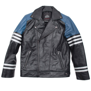 Classic Black And Blue Biker Jacket