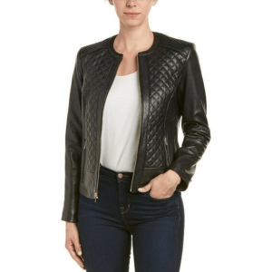 Cole Haan Black Leather Moto Quilted Jacket