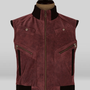 Dark Vintage Red Suede Leather Biker Vest