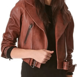 Donna Karan Cropped Leather Biker Jacket