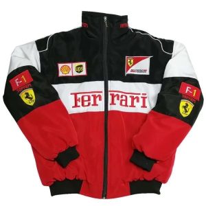 Ferrari Vintage F1 Black White Leather Jacket