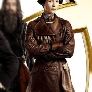 Gemma Arterton The Kings Man Polly Brown Leather Coat