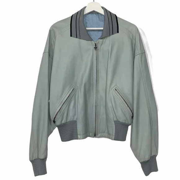Gianni Versace Green Leather Bomber Jacket