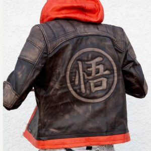 Goku Orange Hood Brown Leather Jacket