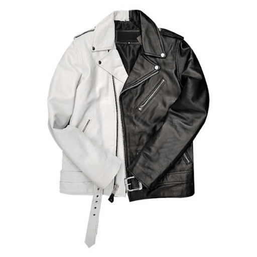 Half Black Half White Biker Leather Jacket