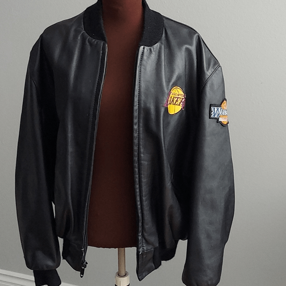 Lakers Black Leather Varsity Bomber Jacket