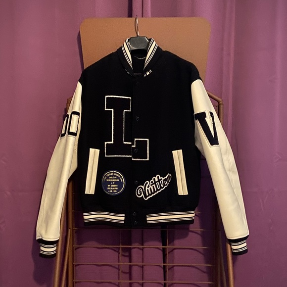Louis Vuitton Baseball Black Wool Varsity Jacket - Fortune Jackets