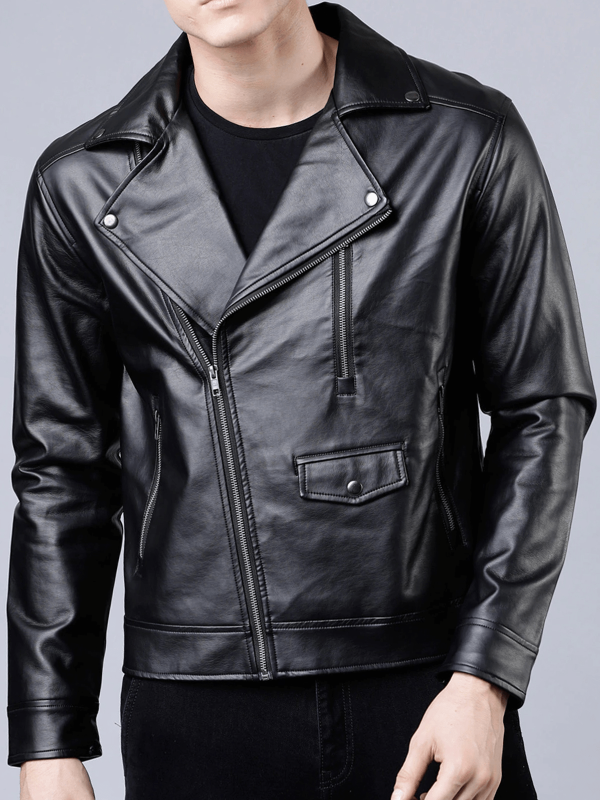 Men Black Faux Biker Jacket