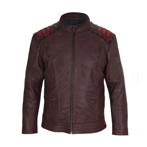 Men Maroon Leather Biker Jacket