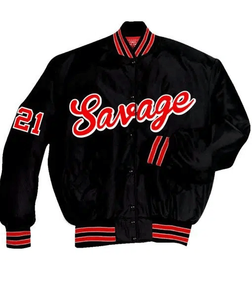 Men’s 21 Savage Black Varsity Satin Jacket