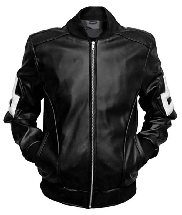 Men's 8 Ball Leather Jacket Bomber Style Black Faux Leather Jacket