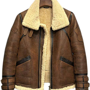 Mens B3 Flight Aviator Bomber Fur Shearling Leather Jacket