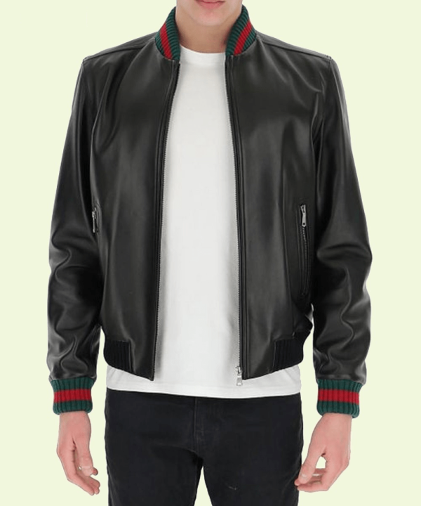 Mens Black Bomber Leather Jacket