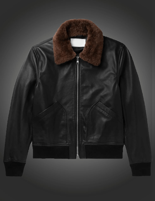 Mens Black Shearling Bomber Jacket