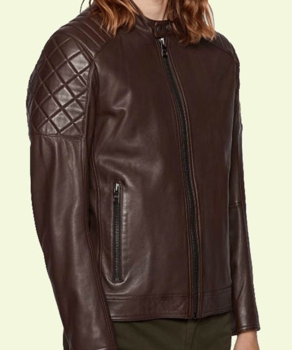 Mens Brown Leather Quilted Jacket