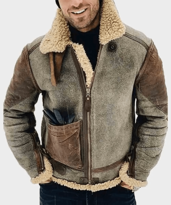 Mens Shearling Genuine Leather Jacket