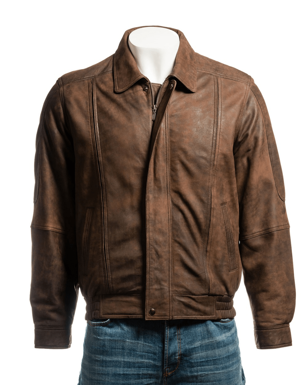 Men’s Simple Blouson Style Brown Leather Jacket - Fortune Jackets