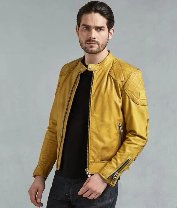 Mens Yellow Faux Leather Jacket