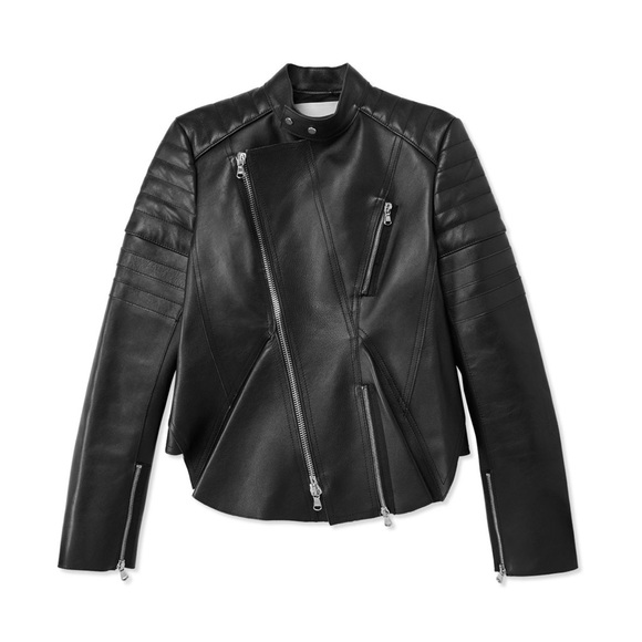 Phillip Lim Leather Peplum Black Motorcycle Jacket - Fortune Jackets