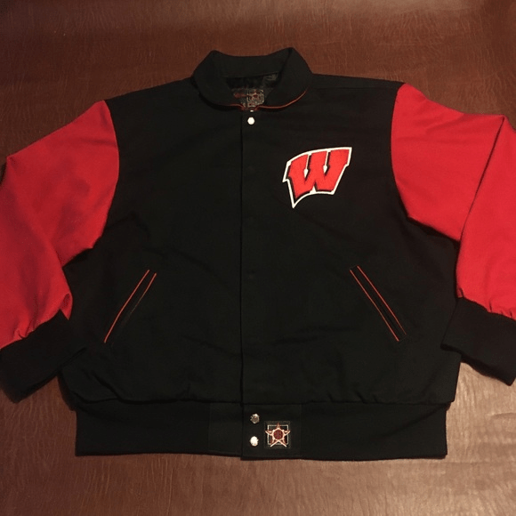 Rare Jeff Hamilton Jh Wi Badgers Nascar Wool Jacket