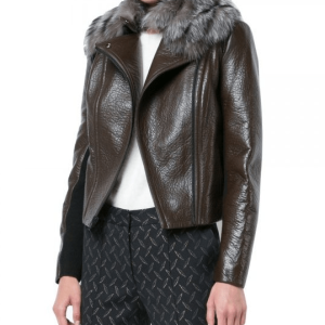 Real Fur Trim Style Women Leather Jacket