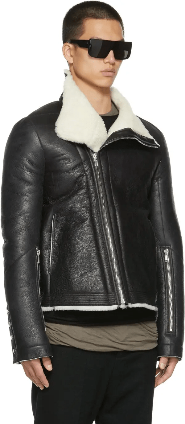 Rick Owens Black Shearling Bauhaus Leather Jacket - Fortune Jackets