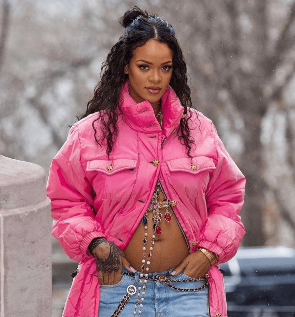 Rihanna Pink Silk Puffer Coat