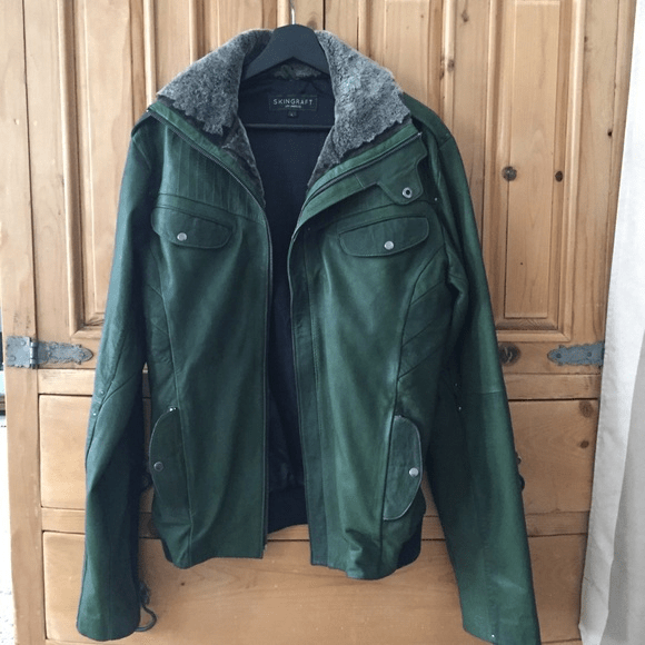 Skingraft Green Faux Leather Bomber Jacket