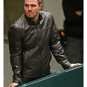 Stephen Amell Arrow Black Leather Jacket