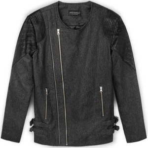 Stone Charcoal Tweed Wool Leather Combo Jacket