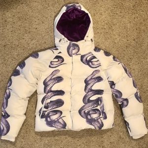 Streetwaer White Royal Purple Snake Velvet Interior Puffer Jacket - Copy