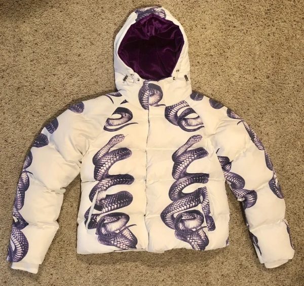 Streetwaer White Royal Purple Snake Velvet Interior Puffer Jacket - Copy