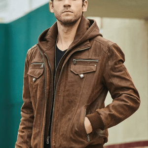 Suede Hooded Moto Brown Leather Jacket