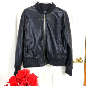 T Tahari Leather Black Bomper Jacket