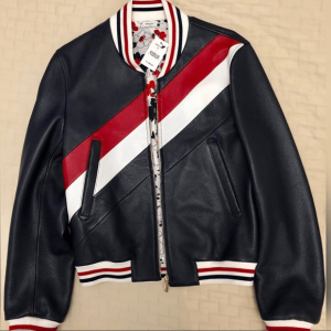 Thom Browne Black Leather Bomber Jacket