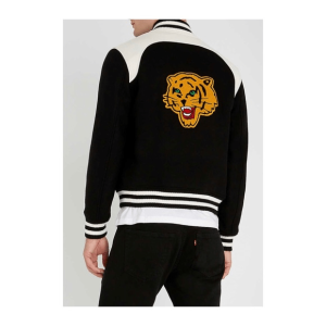 Tiger-embroidered Wool-blend Black Bomber Jacket