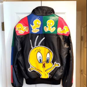 Tweety Bird Black Leather Bomber Jacket