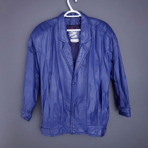 Vintage Bright Blue Leather Bomber Jacket