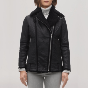 Whistles Daria Shearling Leather Moto Jacket