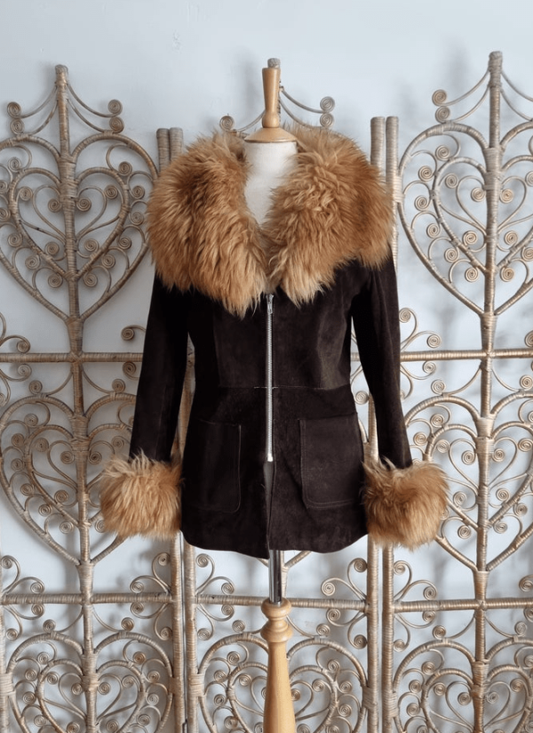 Women Shearling Fur Suede Leather Jacket