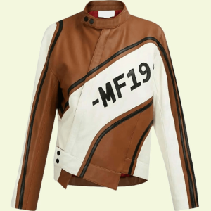 Womens Brown and White Leather Jacket