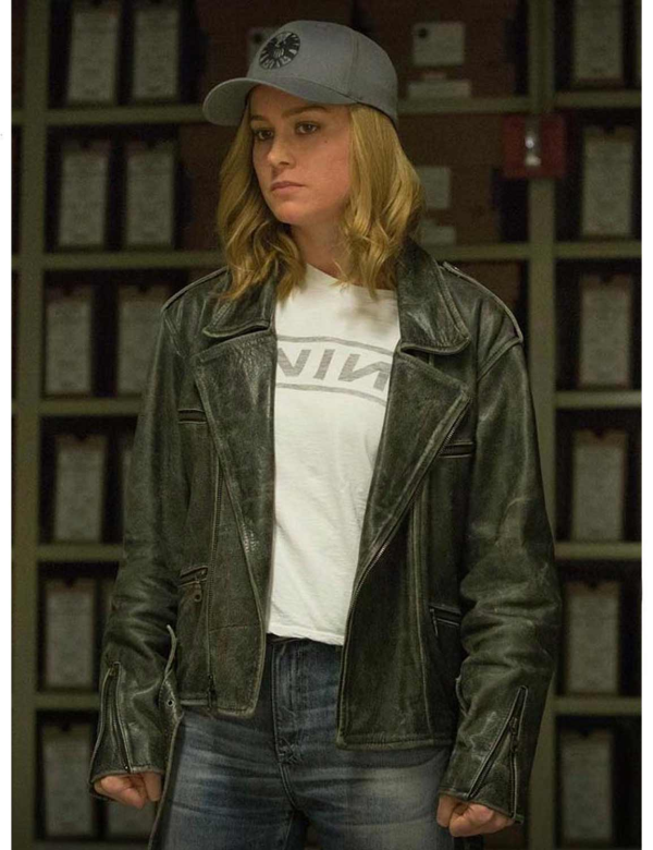 Carol Danvers Captain Marvel Biker Black Leather Jacket