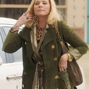 Filthy Rich Kim Cattrall Green Suede Leather Coat