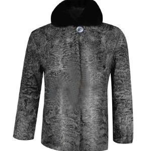 Womens Grey Persian With Mink Collar Coat