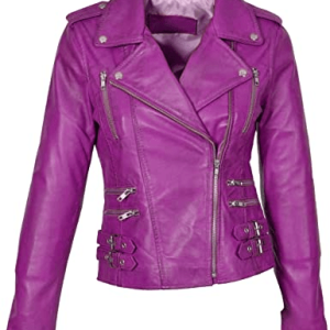 Womens Hot Pink Leather Biker Jacket