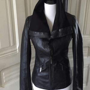 Womens Popped Collar Black Leather Jacket